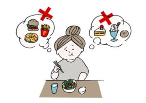 食事制限をする女性のイラスト 戸田市 | 戸田公園 | 戸田パーソナルジム | 戸田市パーソナルジム | 戸田公園パーソナルジム